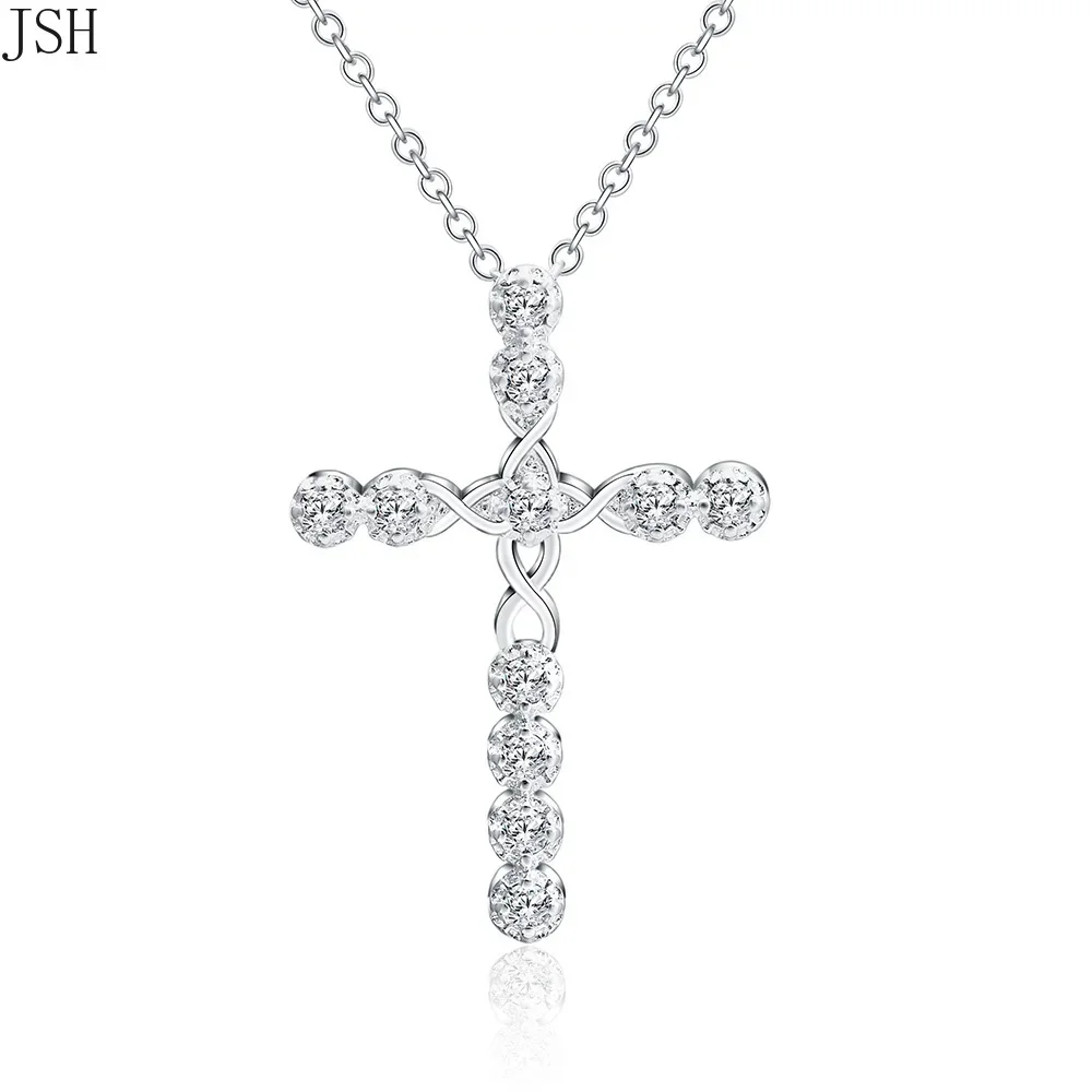Pendant Necklace Silver Necklace 45cm wedding 925 Sterling silver necklace for women cyrstal Cross pendant jewelry fashion cute party