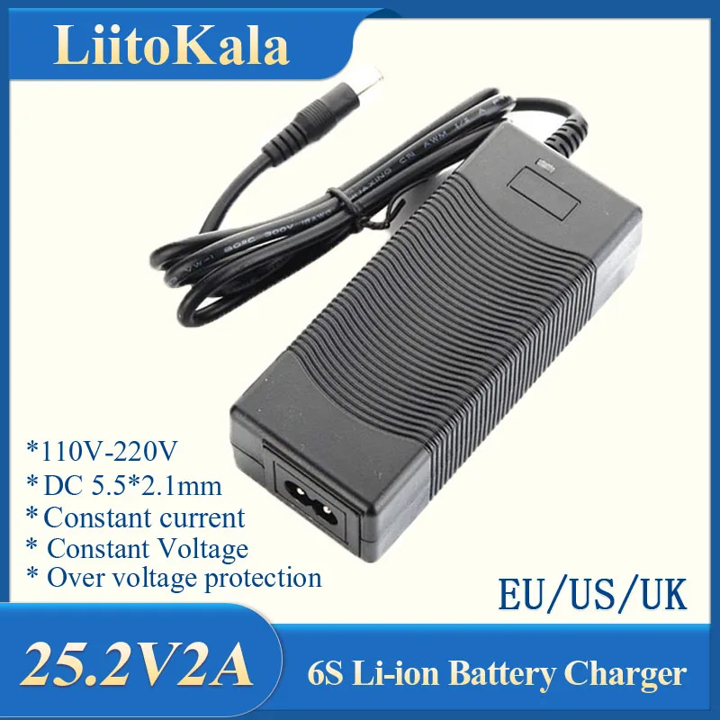 LiitoKala 배터리 팩 전원 공급 장치, 리튬 이온 배터리 충전기, AC 100-240V 컨버터 어댑터, 6S, 25.2V, 2A, 24V, 1-5 개