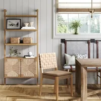 with Storage Cabinet, Beacon 3-Shelf Solid Wood Bookshelf, Bohemian Wall Mounted Shelf with Seagrass Door Fronts 1