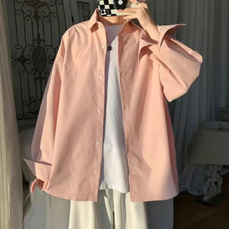 Fashion Lapel Solid Color Button All-match Shirt Men's Clothing 2023 Spring New Oversized Casual Tops Loose Korean Shirt