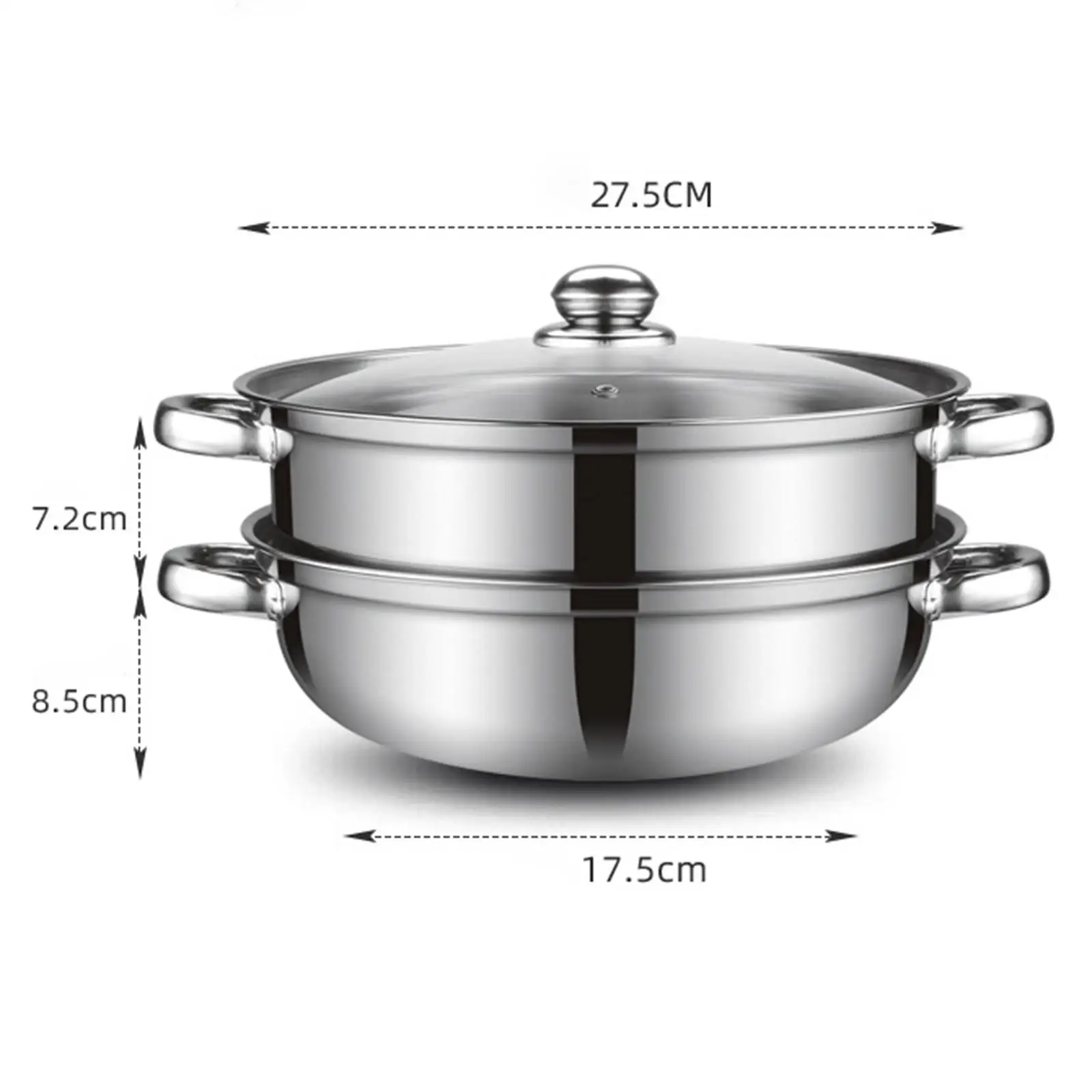 Steamer Pot Stocked 2 Tier Food Vegetable Cooking Pan Multipurpose Kitchen Steamer Cooker for Egg Tamales Pasta Sauce