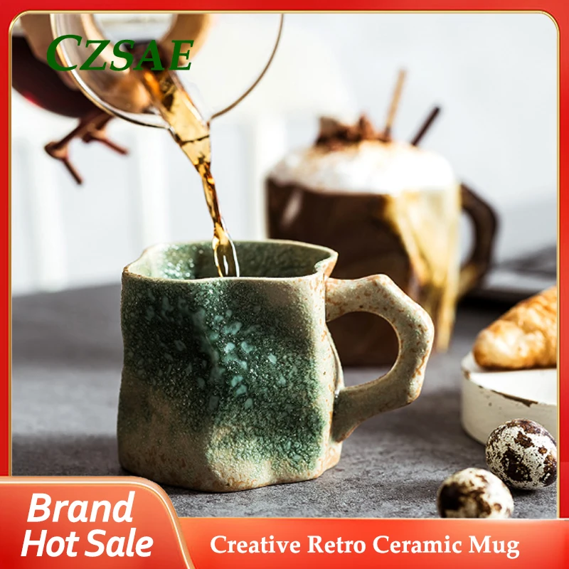 

Personality Creative Retro Ceramic Mug High Value Home Office Coffee Cup Japanese Unique Special-shaped Red Teacups Gift Cups