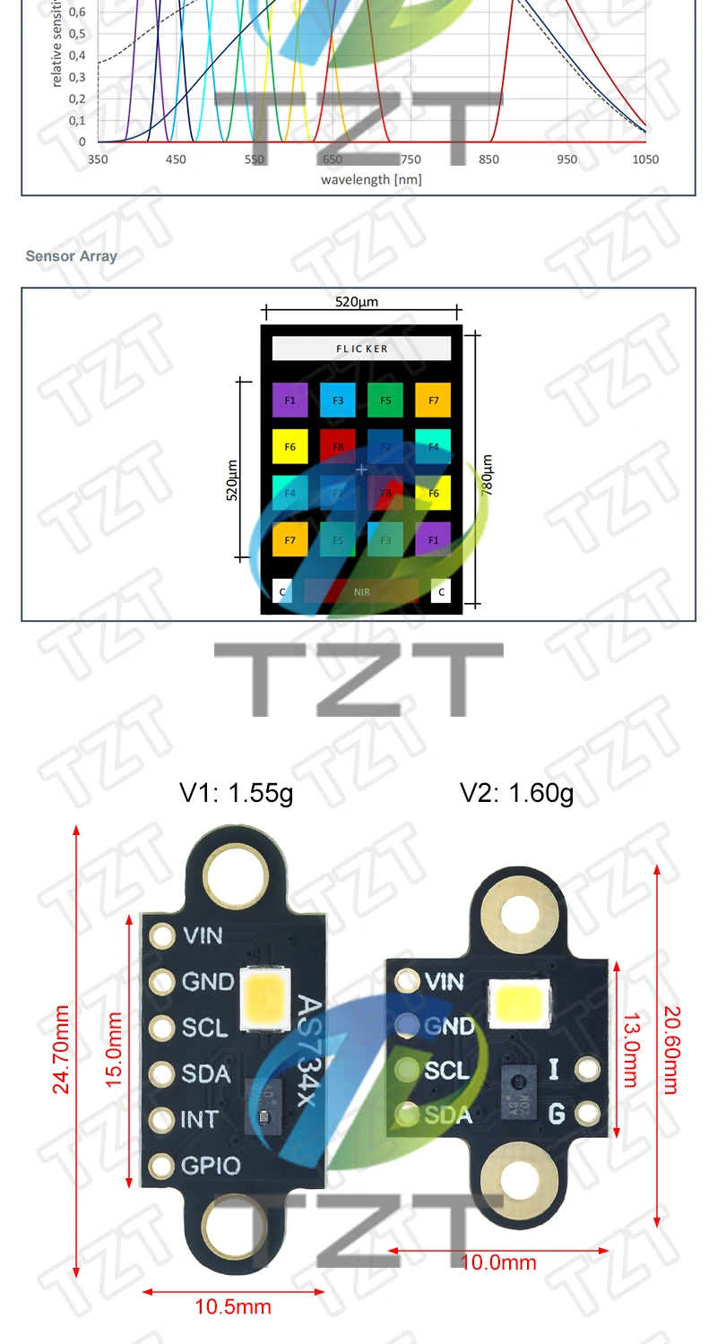 AS7341 AS734x Sichtbare Spektralsensoren Modul Farbtemperatur Beleuchtungsstärke Hohe Genauigkeit Farberkennung für Arduino – Detail 2