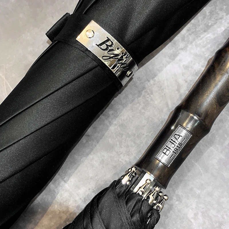 Umbrella Long Handle Straight Umbrella Car Automatic Men's Large Double Business Rain S Retro Wooden Handle