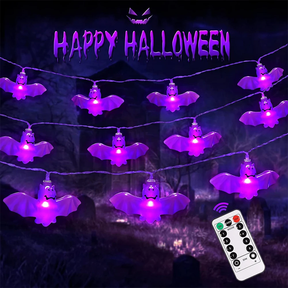 6M 3M LED Pumpkin Ghost Bat Light String Remote Control 8 Modes Halloween Party Lights String for Bar Home Indoor Outdoor Decor led lights halloween ghost pumpkin face led string lights ornament in multicolor size one size