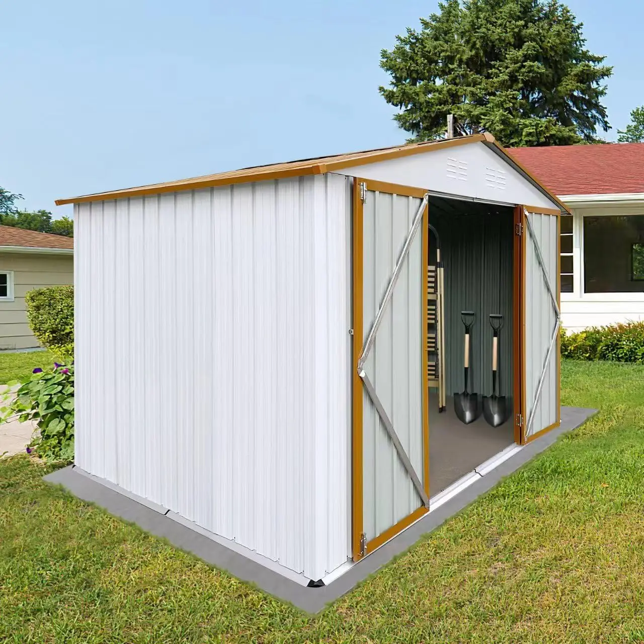 

8x6ft Metal Outdoor Storage Shed,Garden Shed with Apex Roof, Lawn and Outside,Storage Tool Shed for Bike Backyard Patio,Storage