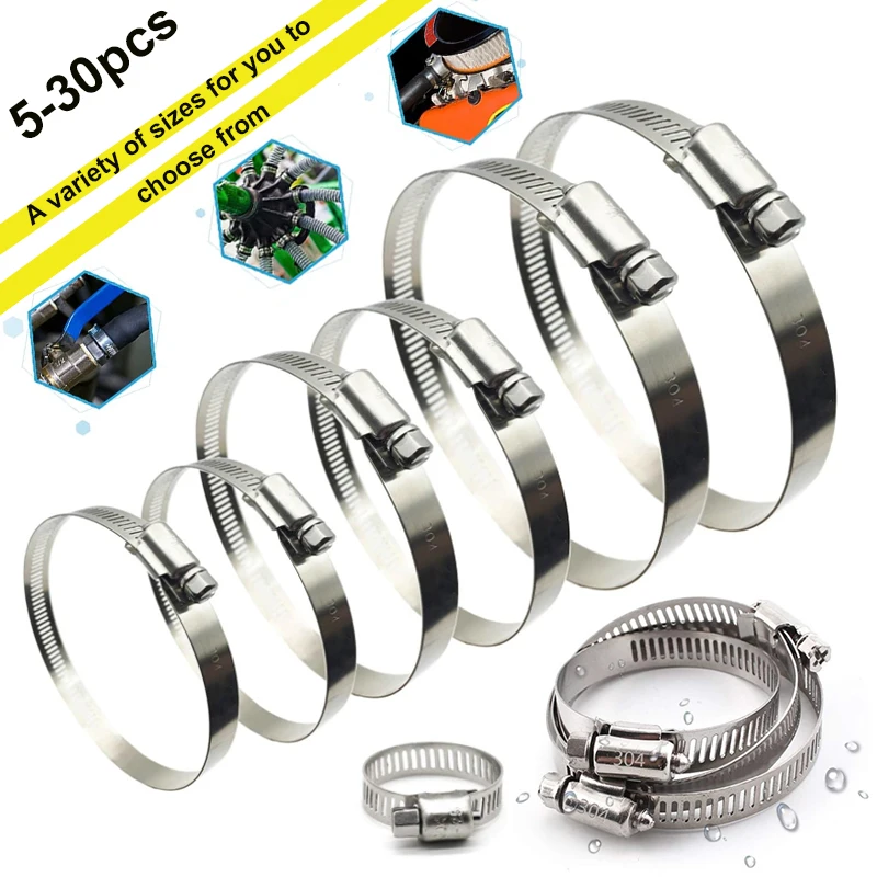 Hose Clamps 5-30pcs 8 to 152mm 304 Stainless Steel Adjustable Drive Fuel Line Worm Size