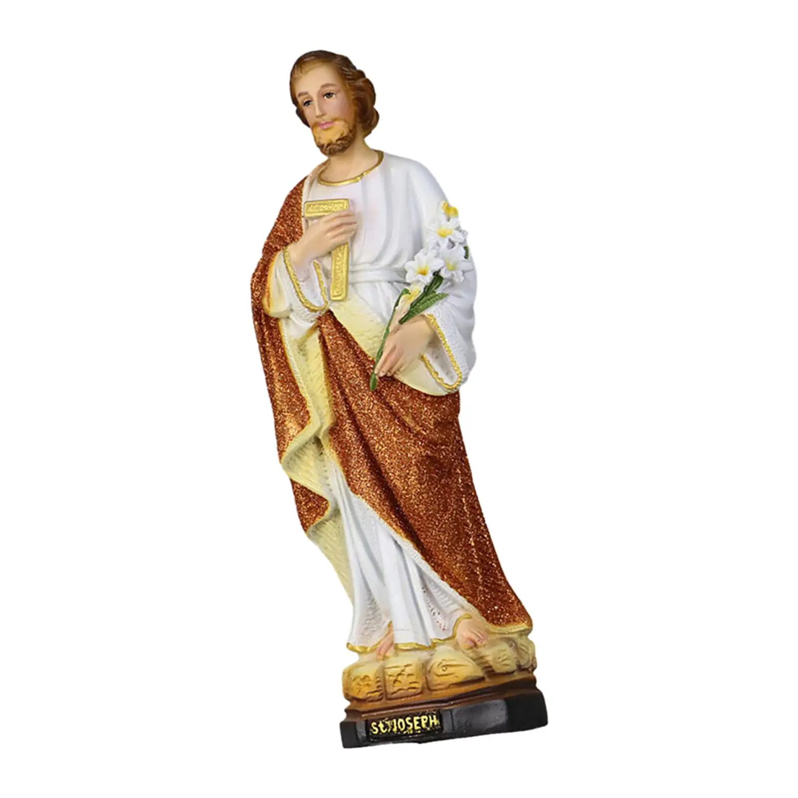Saint Joseph Figures Tabletop Display 30cm Hand Painted Catholic Statue for Home Office Shelf Livingroom Fireplace Holiday Decor