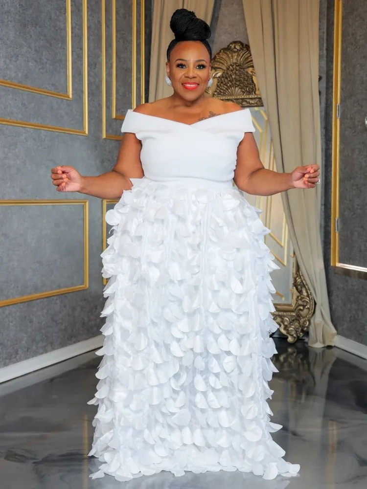 Wmstar Plus Size Dresses for Women Wholesale Mesh Patchwork Off Shoulder High Waist Birthday Evening Party Dress New in Summer