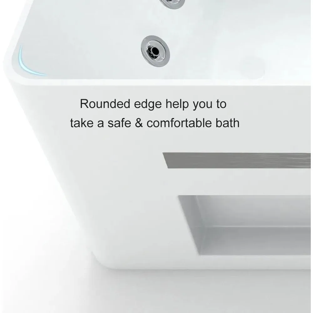 59'' Modern Acrylic Alcove Whirlpool Bathtub Rectangular Water Massage Bathtub Chromatherapy LED Soaking Tub with Bathtub Filler 5
