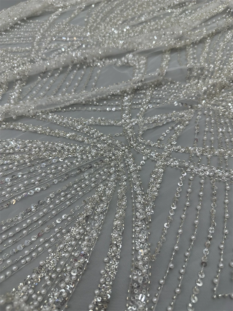 

African Sequins Beaded Tulle lace Fabric SYJ-1308403 High Quality Embroidery French Lace For Party Dress