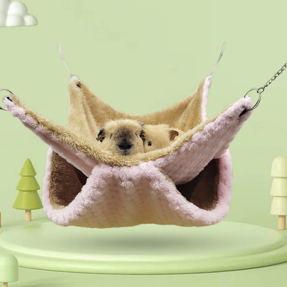 Autumn Winter Warm Hammock Bed Double Thick Plush Bed for Hamster Guinea Pig House Nest Sleep Bag Cage Hanging Bed Pet Supplies - Image 2