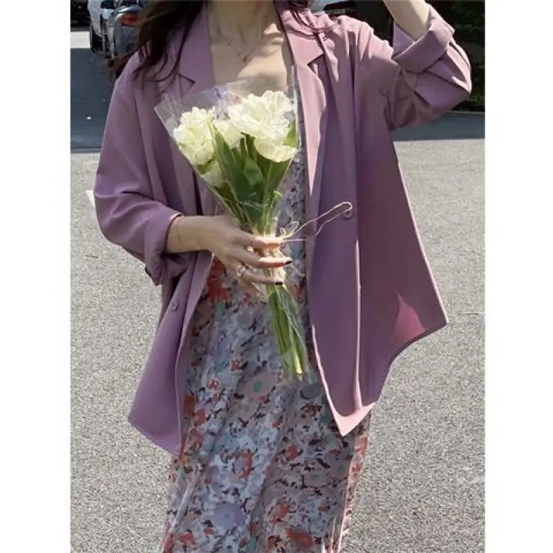 2023 New Spring and Autumn Western Commuting Simple Solid Color Suit Collar Loose and Oversized Versatile Long Sleeve Thin Suit