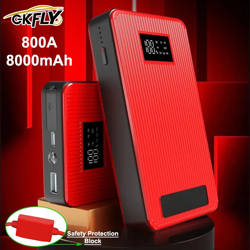 Car Jump Starter Jump Starter GKFLY 12V 800A 8000mAh Car Jump Starter Emergency Battery Booster Multifunction Portable Power Bank Laptop Charger Auto Starter