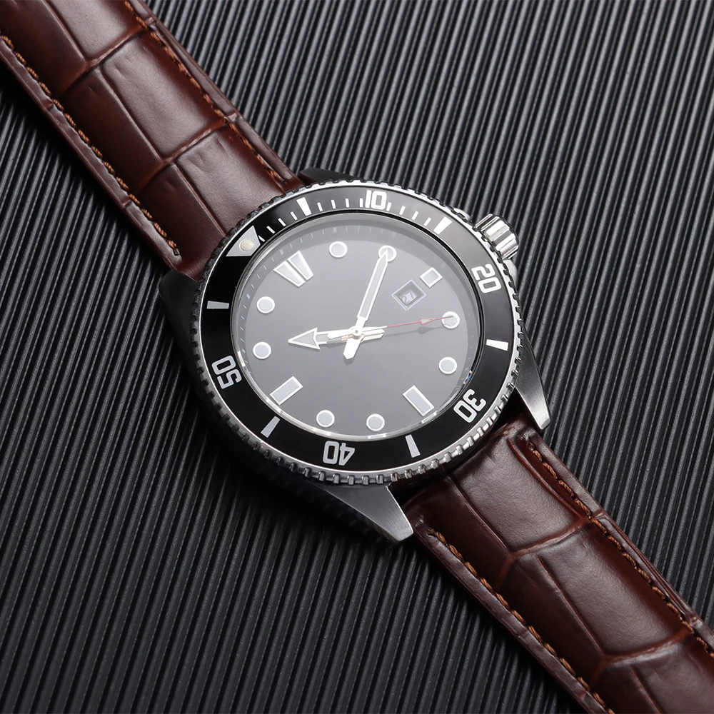 Men's Two-Tone Brown and Black Leather Watch Strap with Butterfly Clasp
