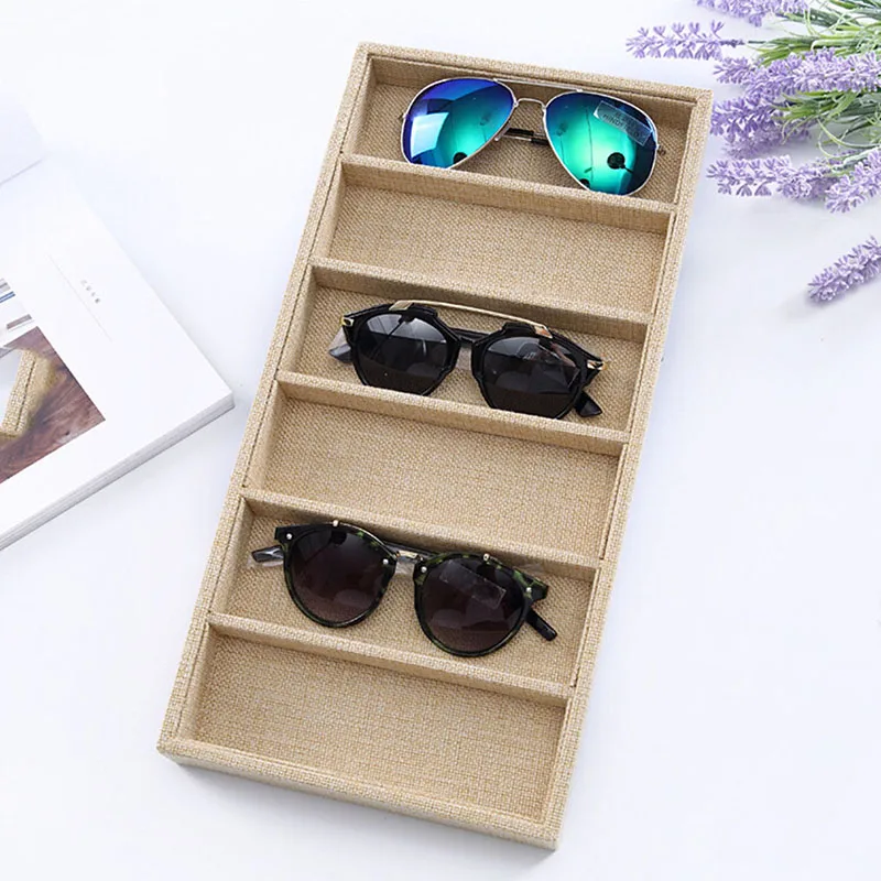 

Sunglasses Display Box 6 Grids Linen/Velvet Jewelery Display Packaging Props Jewellery Organizer Tray Cases Packaging