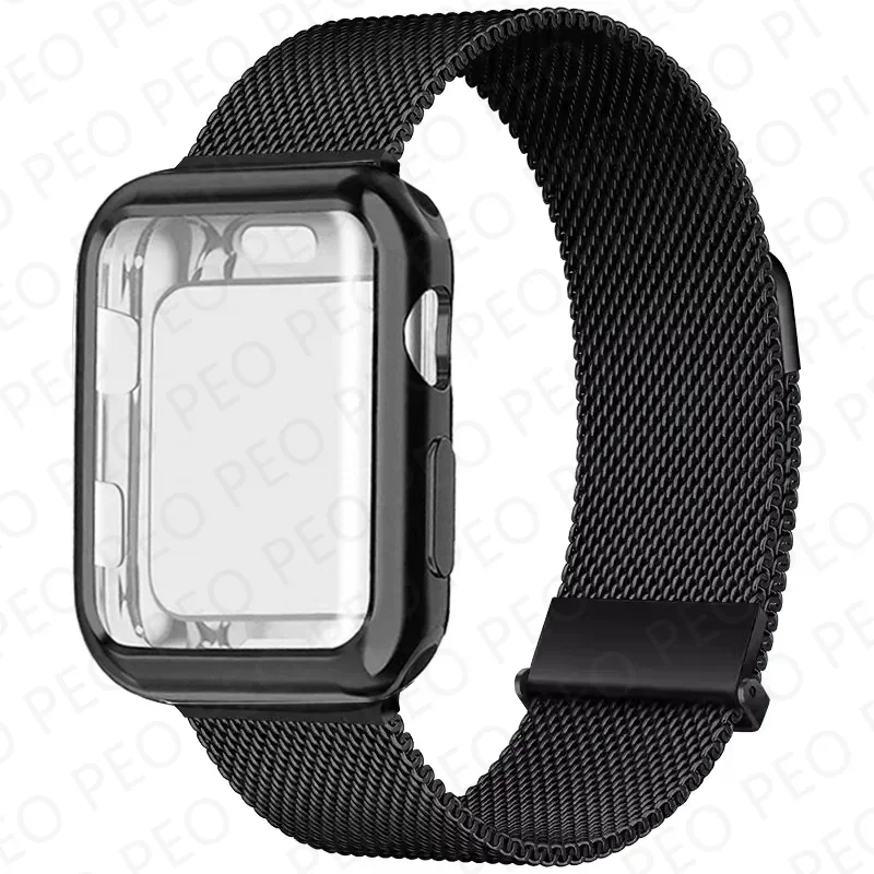 Sleek Metal Magnetic Loop Watch Band with Protective Case