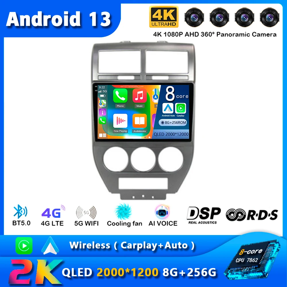 

Автомобильный радиоприемник на Android 13 для Dodge Caliber Jeep Compass 1 MK Patriot 2006-2010, навигация GPS, мультимедийный видеоплеер, стерео 4G BT