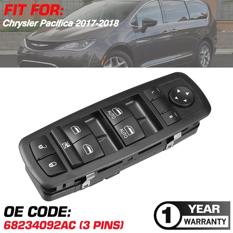 For Chrysler Pacifica 2017 2018 Electric Power Window Lifter Master Control Switch Button DWS1920 68234092AC 3 Pins