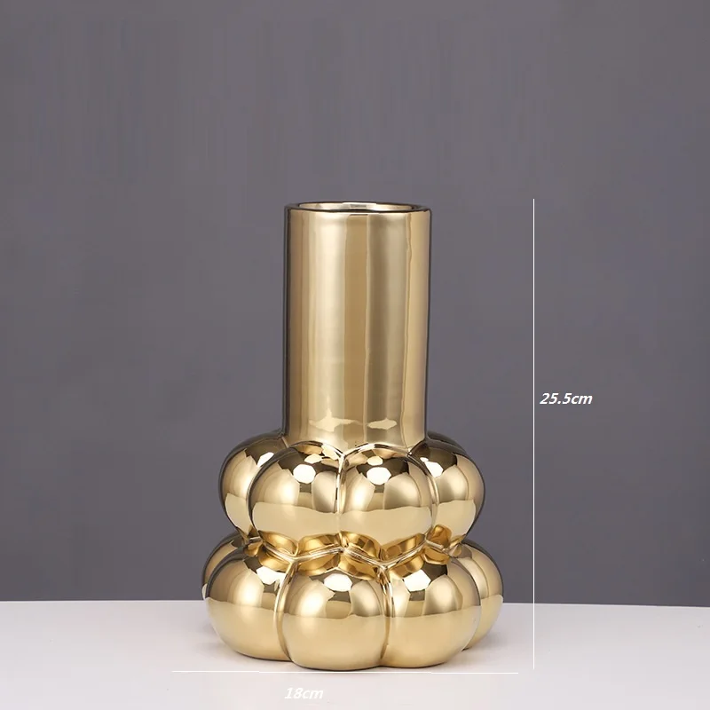 Nordic golden ceramic vase, home entrance, vase, flower arrangement, handicraft decoration 6