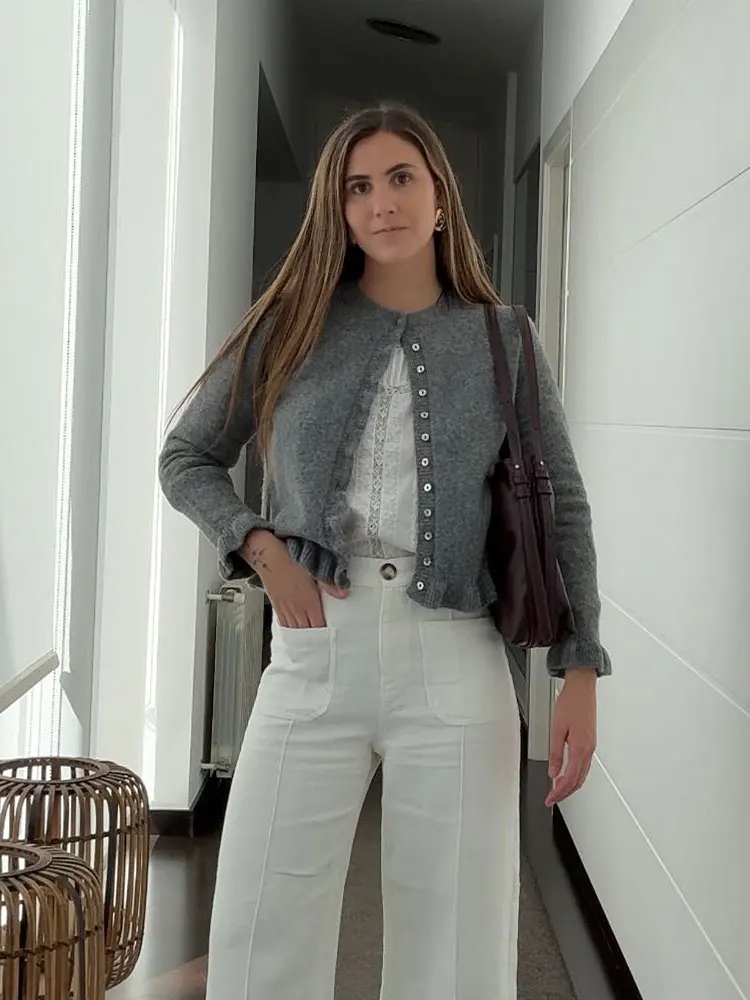 HH Sweater For Women Casual Solid O Neck Single Breasted Long Sleeve Knitted Cardigan Autumn Maternity Outfit Outwear Tops