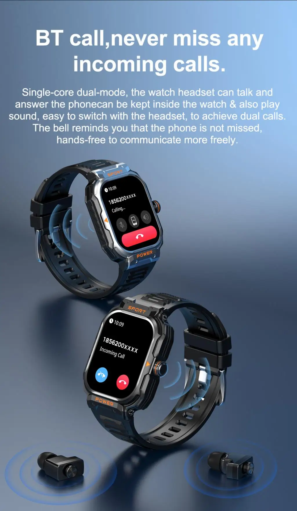 Smart Watch GT55 TWS Headset 2 In 1 Wireless Bluetooth Dual Earbuds Call Health Monitor Sport Music Earphone Smartwatch 5