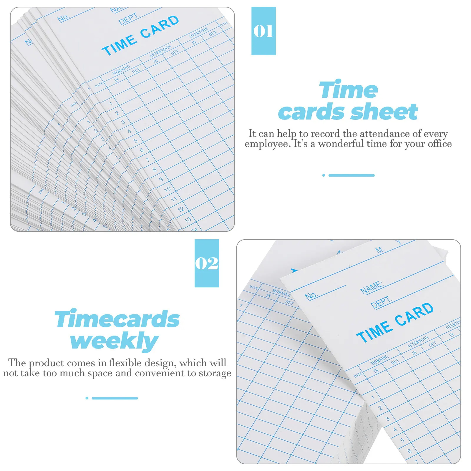 직원용 100Pcs 시간 카드 영어판 양면 출석 카드 종이 사무실 출석 기록 시트
