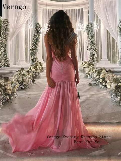 Verngo Pink Evening Dress Elegant Sweetheart A Line Maxi Prom Dress Flowing Hand-pleated Silk Prom Party Dress Customized 3