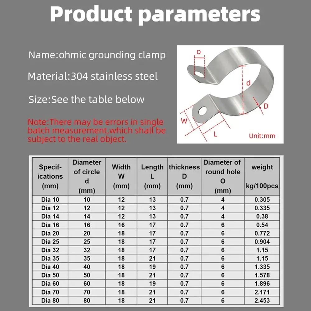 Furniture Hardware New With Screws Nuts Hose Clamp Fastening 304 Stainless Steel Grounding Clip Horseback Dia 10mm-60mm Pipe Buckle