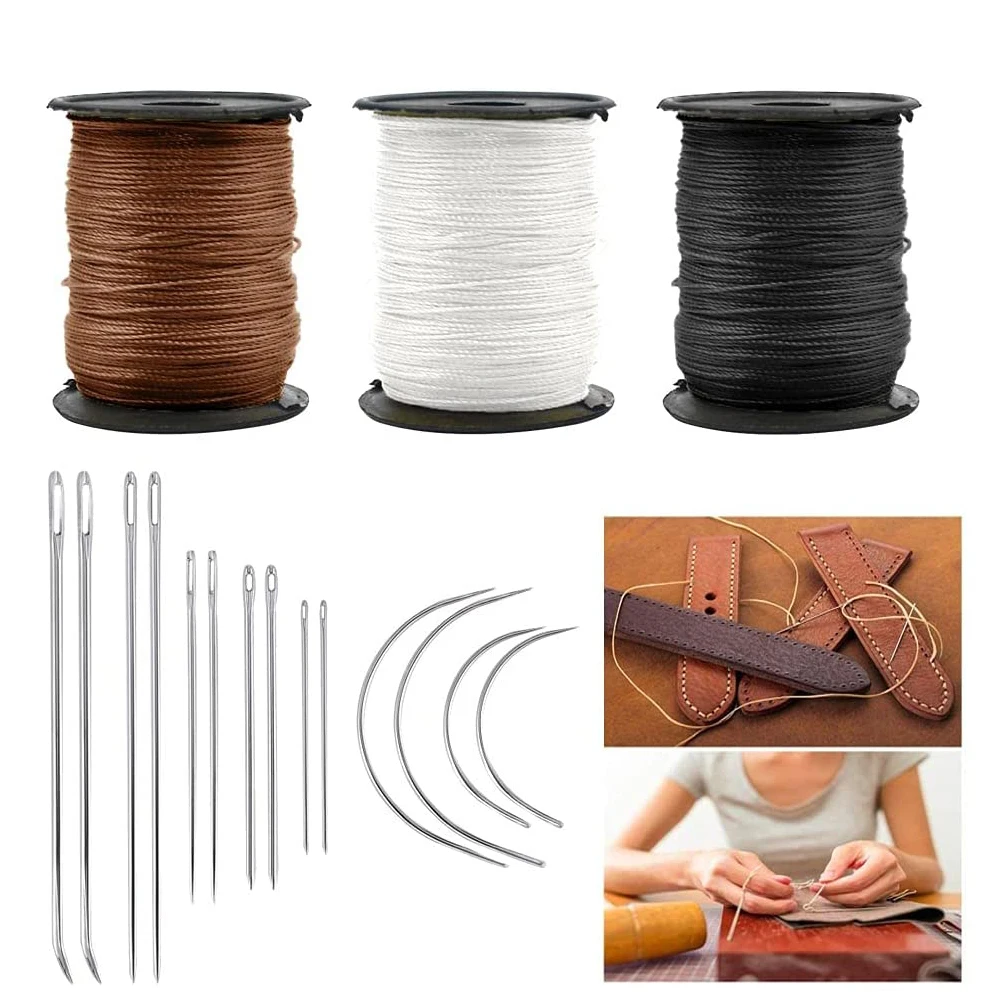JIHUOO Kit Cucito Riparazione Pelle: 3 Rotoli Filo Nylon Extra Forte E 7 Aghi