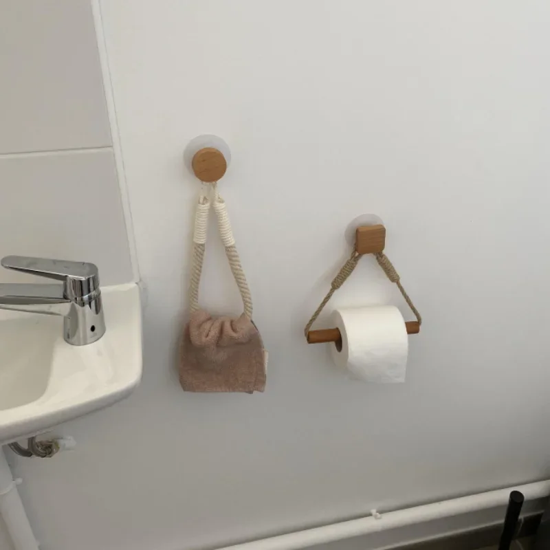 Kitchen Wooden Hook Toilet Paper Roll Holder Nail Free Wall-mounted Retro Towel Rack for Home Paper Towel Stand Bathroom Decor paper towel holder,towel rack,toilet paper holder,toilet paper rack,toilet roll holder,paper towel rack