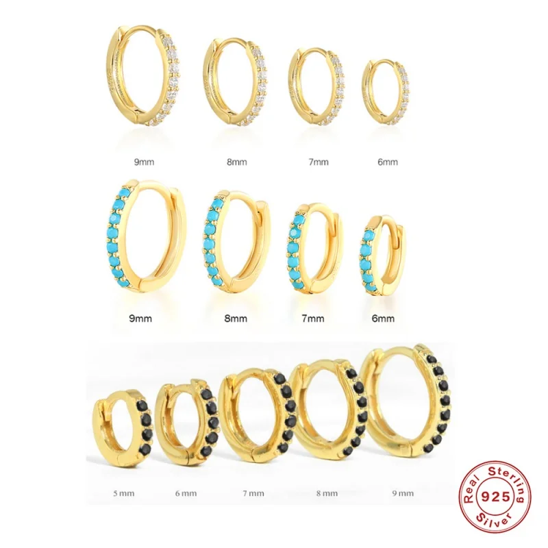 

925 sterling silver light luxury circular earrings with fashionable and simple colored zircon earrings for women and men
