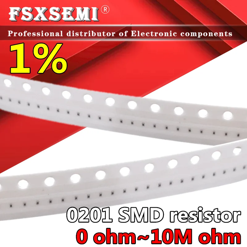 

100pcs 1% Resistors 0201 SMD 1/20W chip resistor 0R ~10M ohm 0 10R 100R 220R 330R 470R 1K 4.7K 10K 47K 100K 0 10 100 330 470 ohm