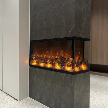 2D Remote Control Flat Tempered  Household 1000 MM/40 Inch 3 Side View Rgb Colourful Light Decorative Electric Fireplace 1