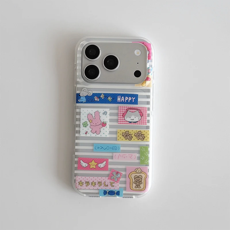 Japanese Striped Kawaii Print Shockproof Silicone Phone Case