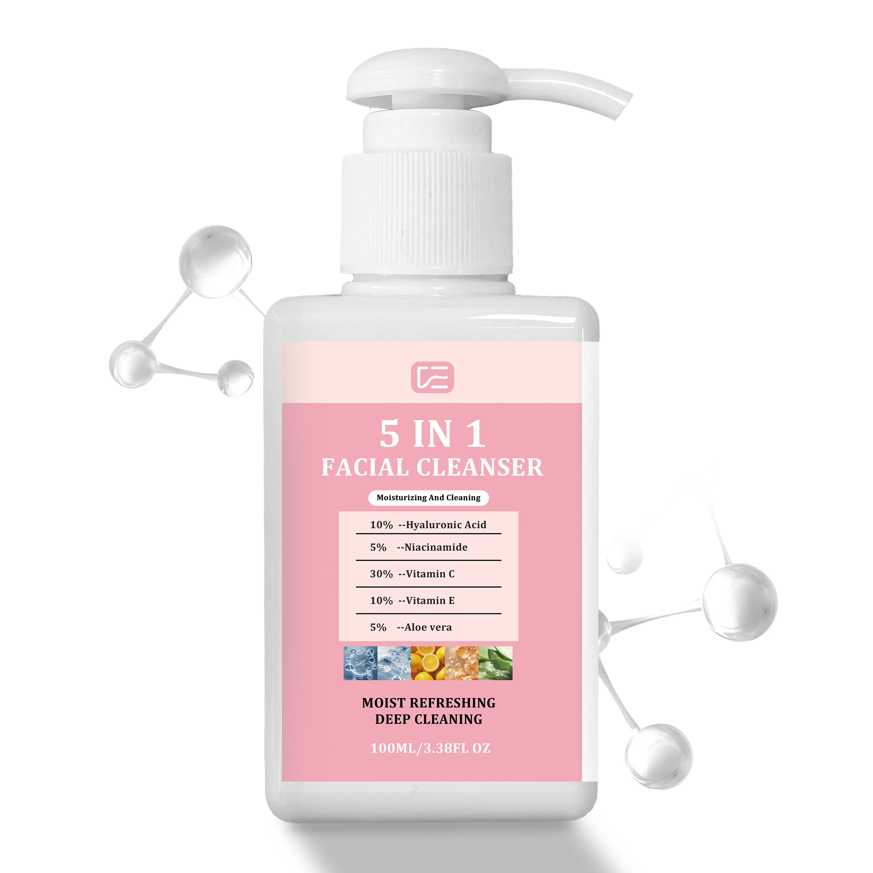 5-in-1 gezichtsreiniger 100 ml / 3,38 fl oz. Milde, niet-uitdrogende, hydraterende reiniger voor normale/vette/gecombineerde huid. Gezicht, lippen, ogen, make-up remover._voghion.com