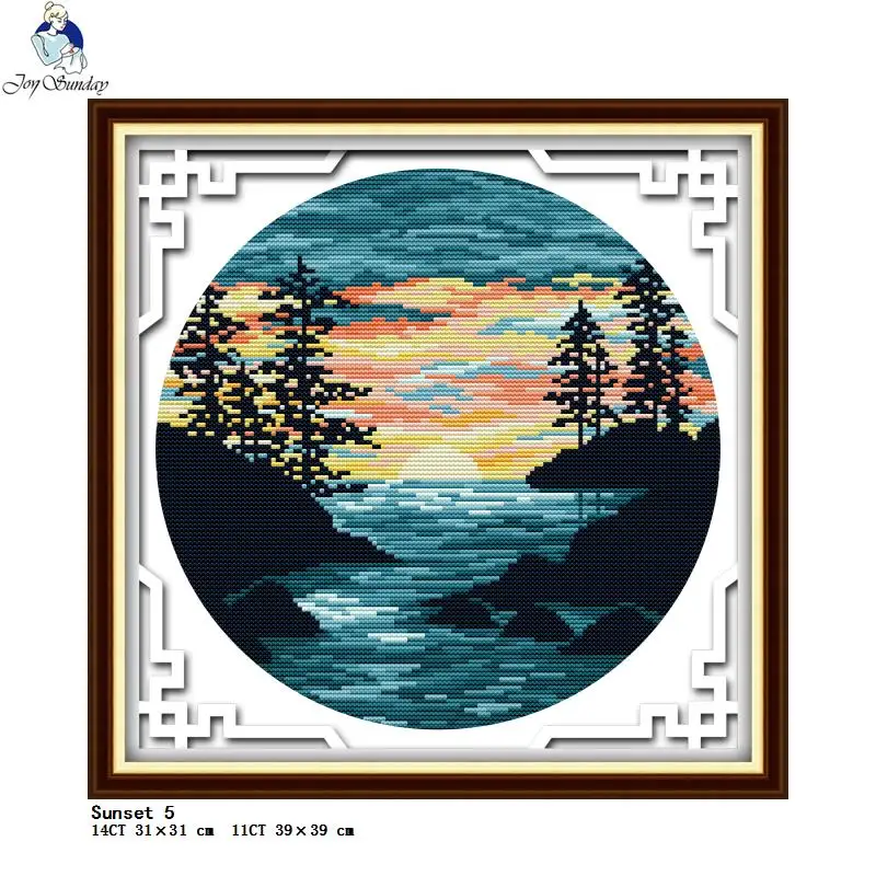 Sunset Collection Painting Cross Stitch Kit DIY Needlework Aida 14CT 11CT White Fabric Printing Needle And Thread Embroidery Set embroidery thread cross stitch kit embroidery fabric