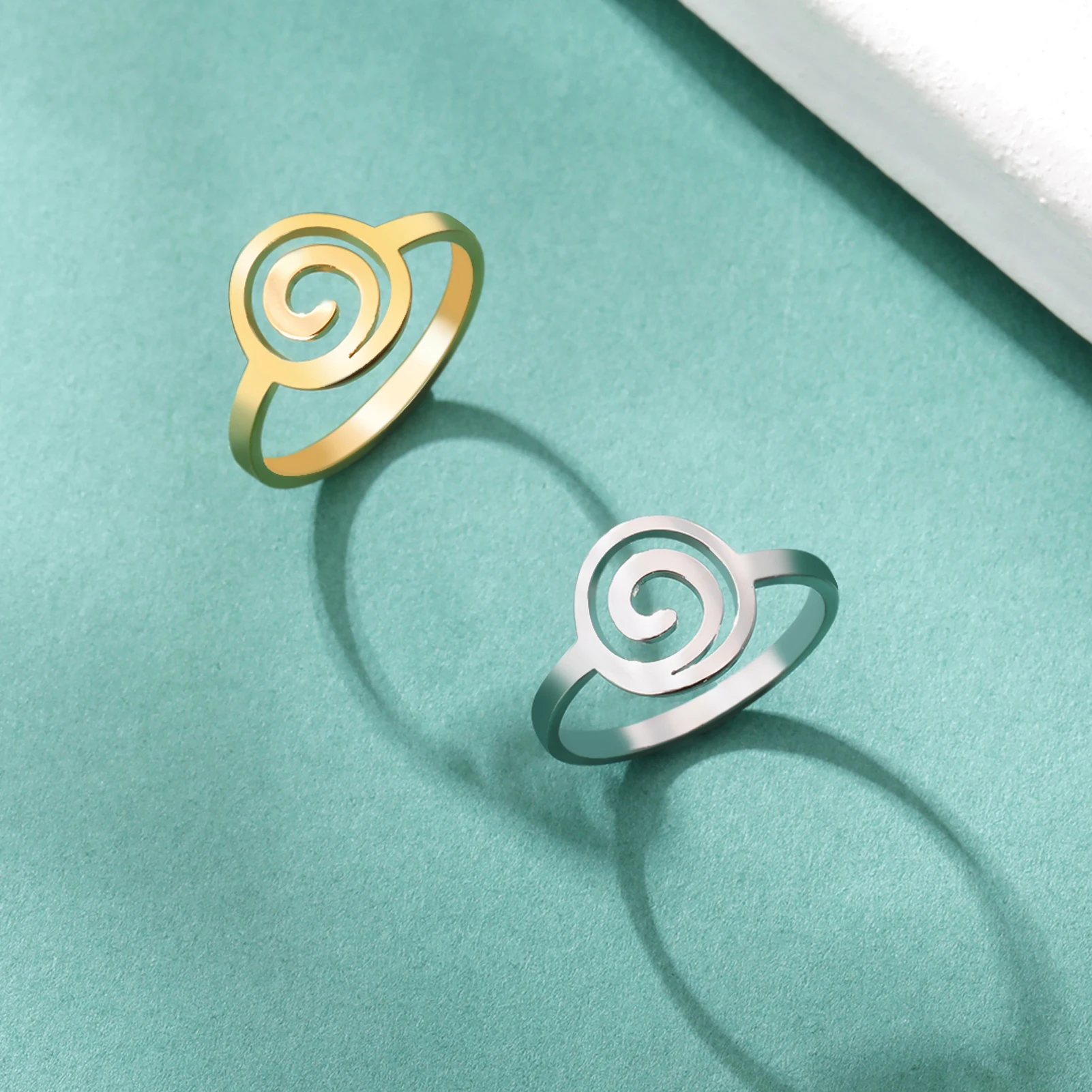 COOLTIME Spiral wirbel Kreis Ring für Frauen Edelstahl minimalist ischen Fingerring Mode Paar Schmuck Party Geschenk Großhandel – Detail 4