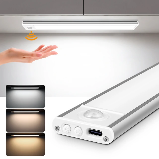 ไฟ LED แถบยาวแบบชาร์จไฟผ่าน USB แบตเตอรี่ความจุสูง ตัวเรือนอะลูมิเนียม พร้อมเซ็นเซอร์ตรวจจับความเคลื่อนไหว แถบแม่เหล็ก สำหรับบันได ตู้เสื้อผ้า ตู้เก็บของ ใช้เป็นไฟกลางคืน 1