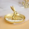 Gold Rabbit Jewelry Plate Ceramic Display Stand Jewelry Storage Plate Ring Necklace Holder Home Animal Storage Box Home Ornament 3