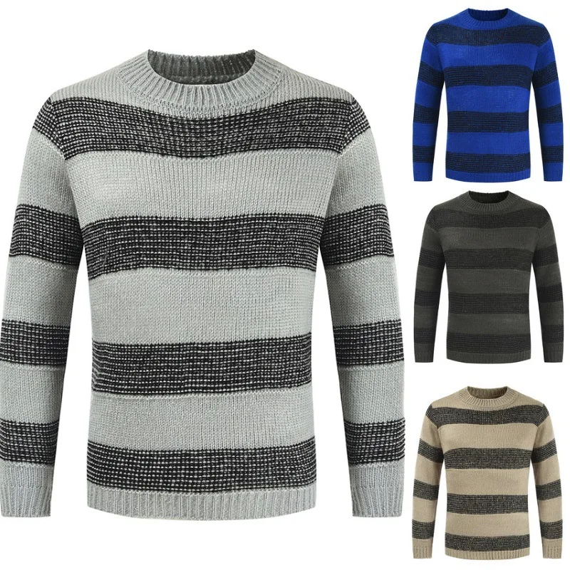 Fashion Autumn Winter Mens Crew Neck Long Sleeve Chunky Cable Knit Jumper Pullover Winter Sweater Tops Clothing