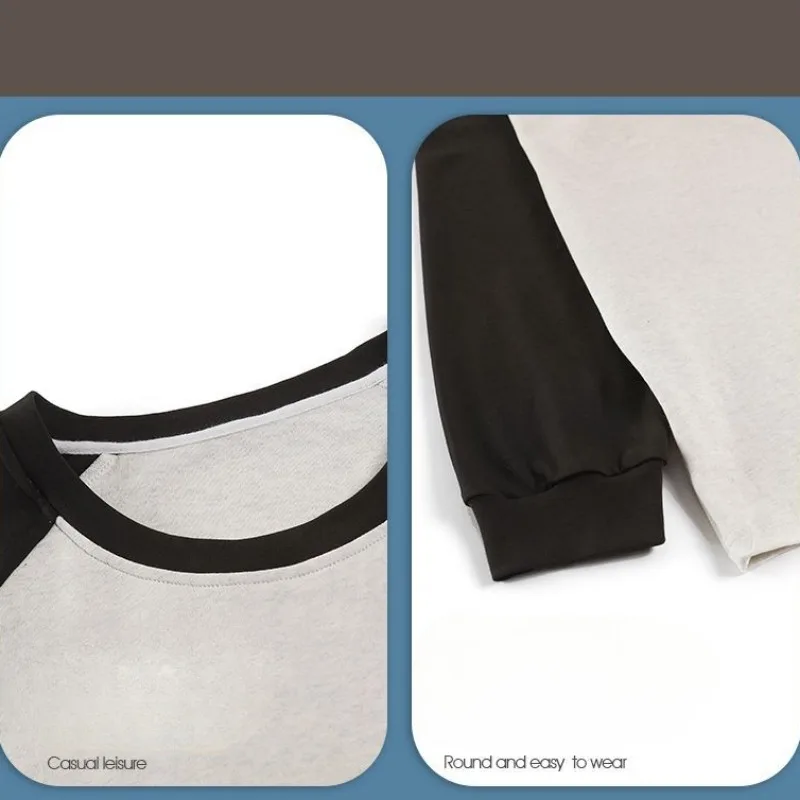 Cotton Men Pajamas Spring Simple Pyjamas Round Neck Long Sleeve Nightdress Loose Thin Home Wear Large Size Printed Sleepwear