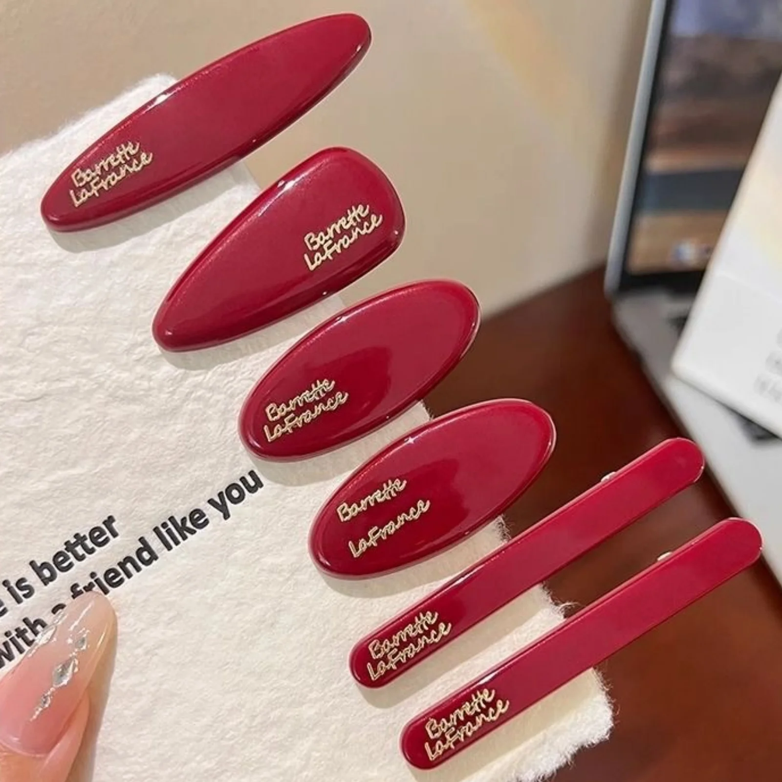 8PCS Burgundy New Year Hair Clip Set,Glossy Letter Hair Barrettes, Festive Red Hair Accessories, Elegant CNY Daily Hair