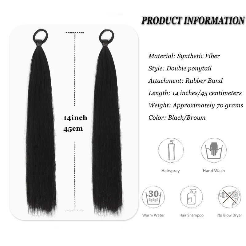 LUPU 2Pcs Straight Ponytails With Headband and Soft Synthetic Hair Patches Suitable for Daily Wear by Women and Girls, 14 inches