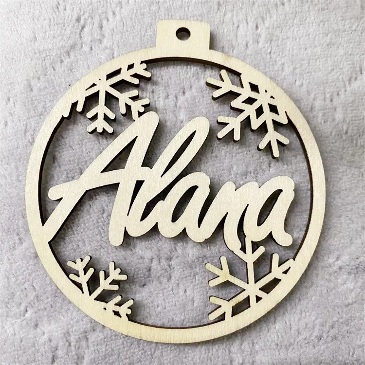 thumbnail image 1 of Personalized Christmas Snowflake Ball Custom Laser Cut Baubles Different Name Ornament Christmas Hanging Gift Tree Wooden Tags, 1 of 5