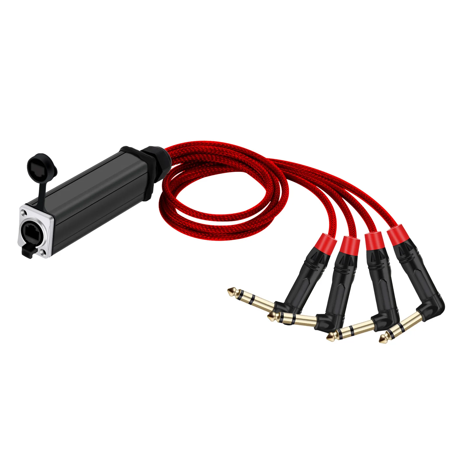 오디오 TRS 스테레오 수 플러그 케이블, RJ45 CAT5 암 네트워크 신호 확장기 분배기, 4 채널, 6.35mm 직각, 1/4 인치