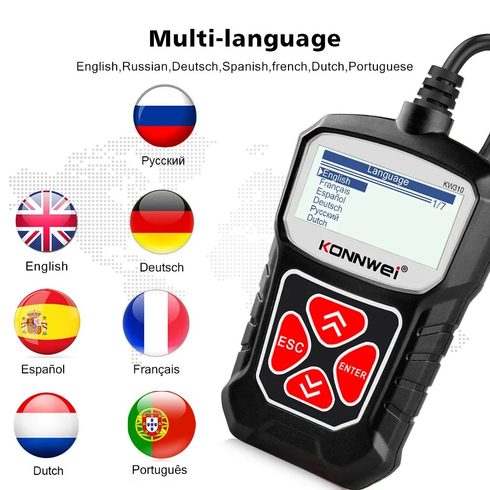 2025 KONNWEI KW310 OBD2 Scanner Auto Diagnostic Tools OBDII EOBD Code Reader For 12V Car DiagnosIs PK CR3001 CR3008  ELM 327 4
