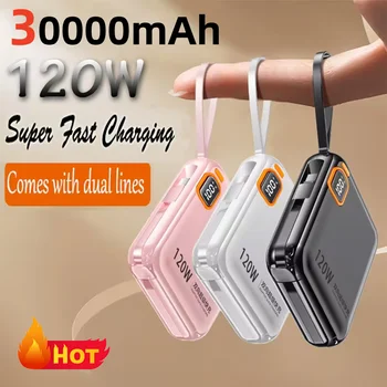 New 30000mAh 120W Portable Power Bank High Capacity Cable Two-way Fast Charging Mini Powerbank For Xiaomi iPhone Samsung 2024 1
