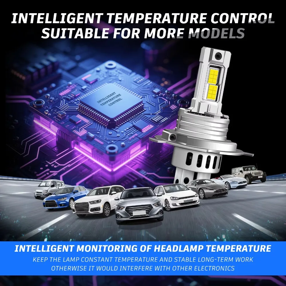 2개입 CANBUS H4 LED 오토바이 전구 6500K 30000LM 110W 9003 HB2 CSP LED 상하향등 무선 팬리스 미니 사이즈 (펀 기능 포함)