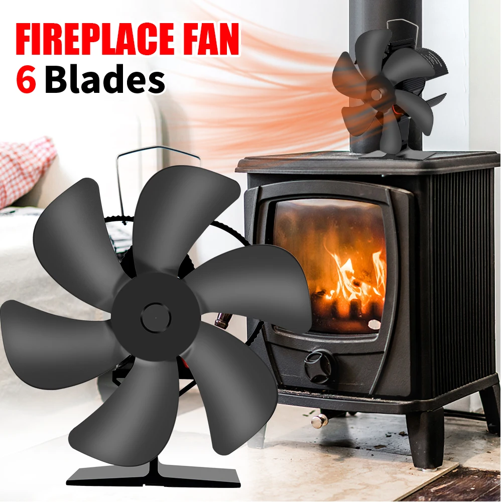 

Heat-powered Stove Fan Black Fireplace Fan With 6 Blades No Battery or Electricity Required Log Wood Burner Eco Quiet Fan